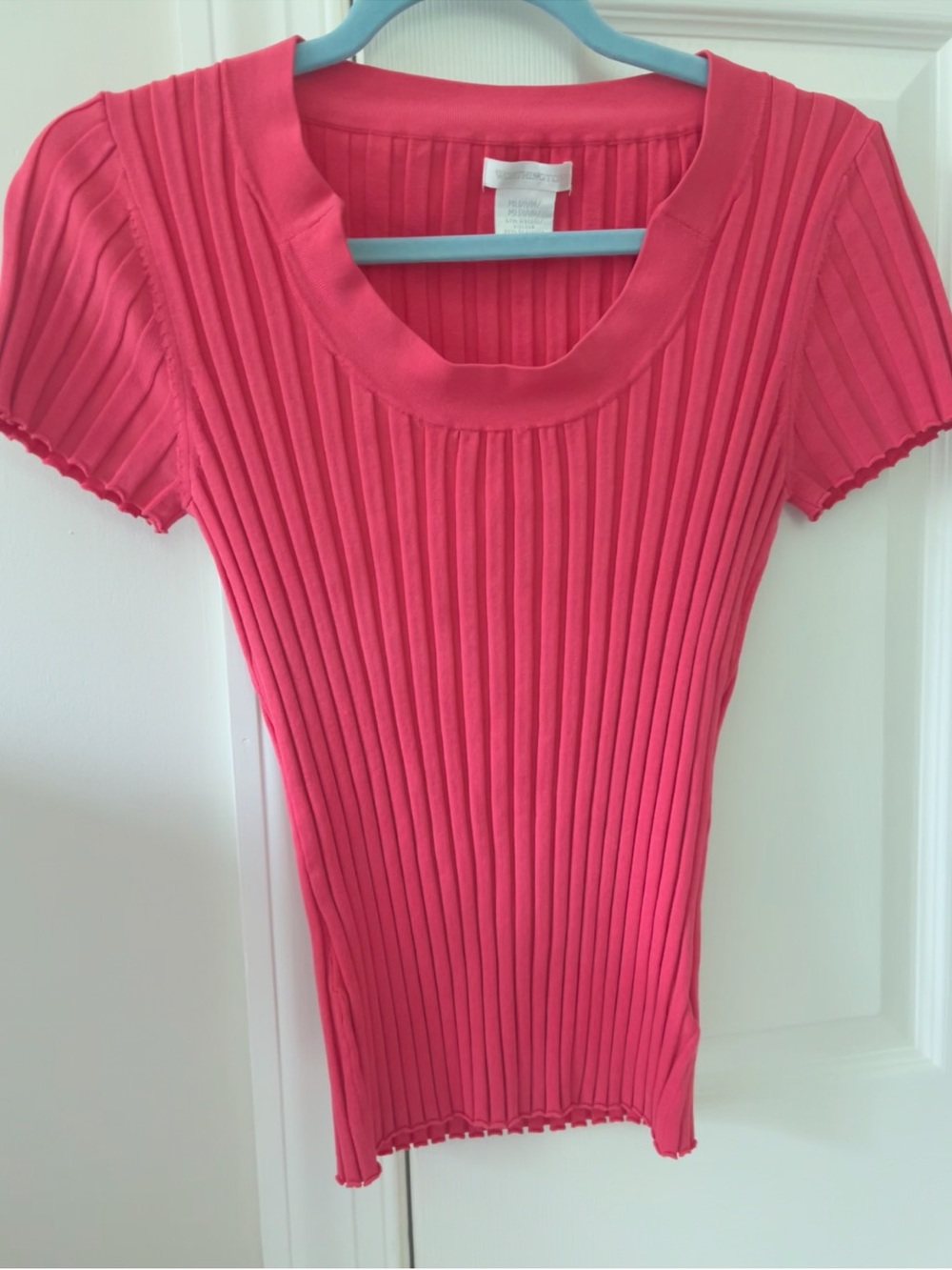Worthington Ribbed Short-Sleeve Top in Bright Pink